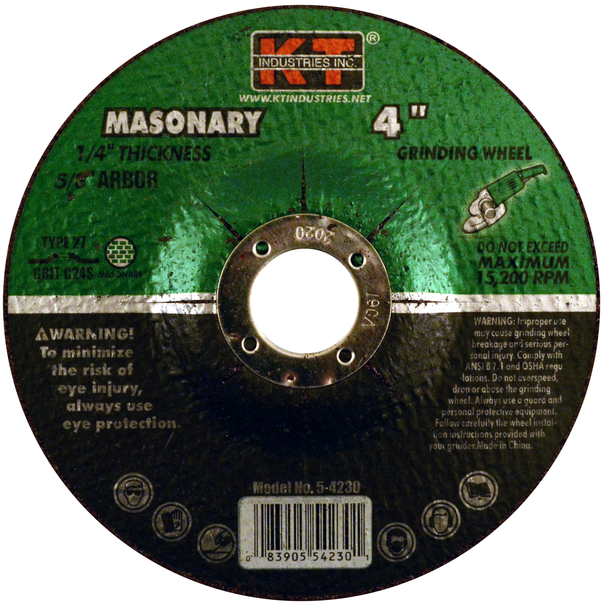 K-T Industries Masonry Grinding Wheel — 4in. x 1/4in. x 5/8in., Silicone Carbide, Type 27, 5-Pack, Model# 5-4230